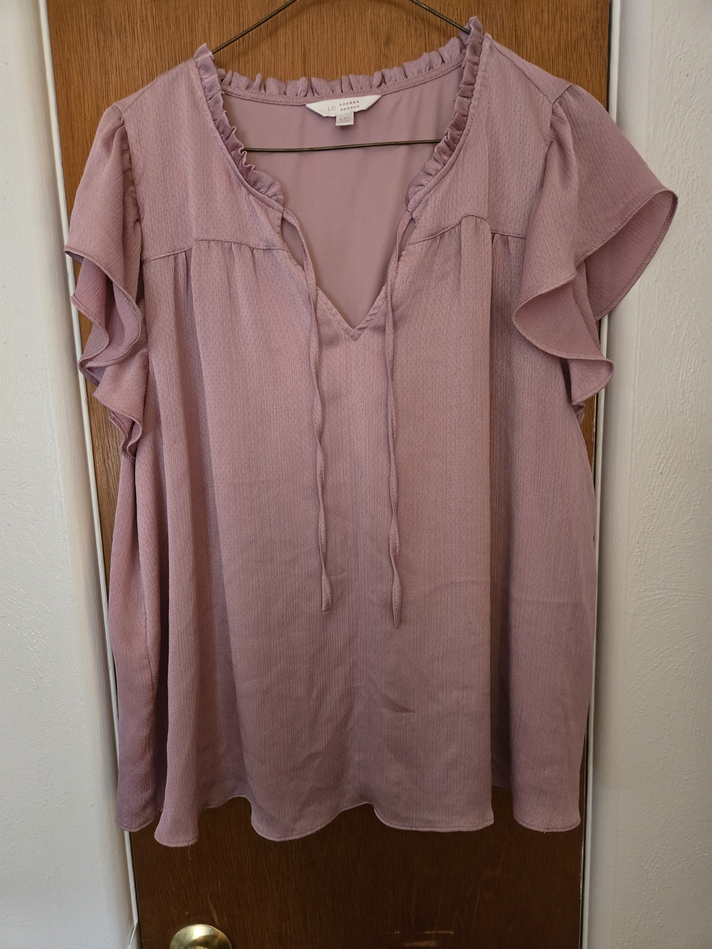 LC Lauren Conrad Mauve Flutter Sleeve Tie-Neck Tunic